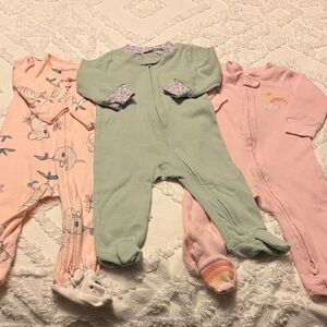 Carter's Pink and Green Footed Pajama bundle, 9 month